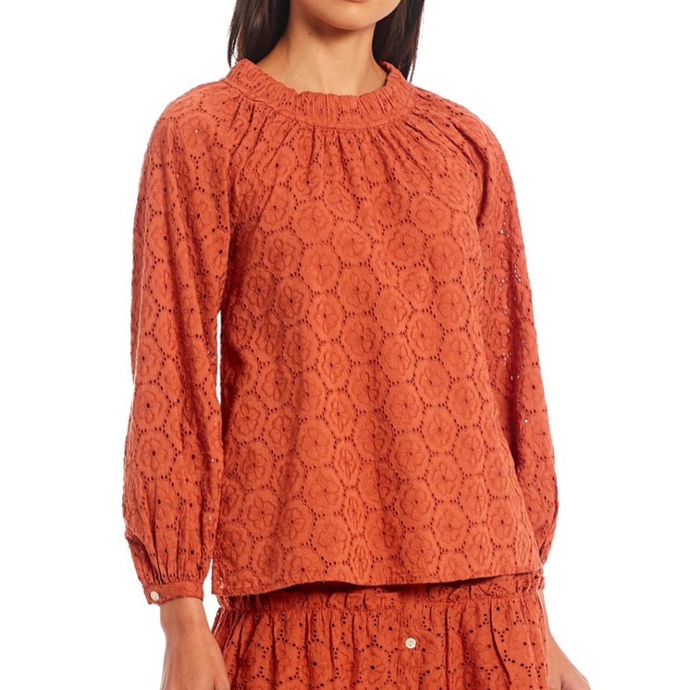 Roller Rabbit Glyn Eyelet Gathered Long Sleeve Top